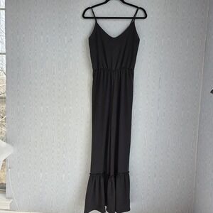 Womens Black Jumpsuit S Ruffled Ankle Sleeveless‎ Black Boho Quirky Clowncore